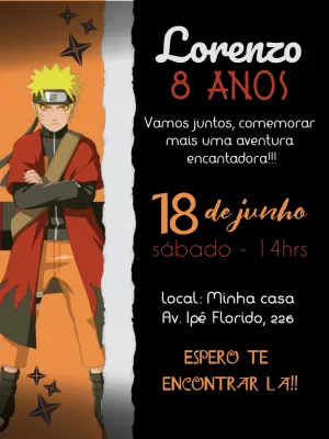 Convite de Aniversário Naruto Laranja  Convite de aniversário, Aniversário  naruto, Convites online