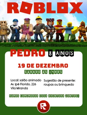 Convite de Aniversário Roblox Feminino Virtual