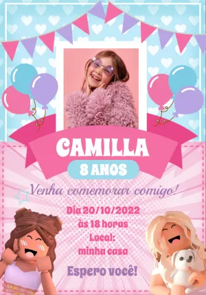 Convite Aniversário Roblox com foto