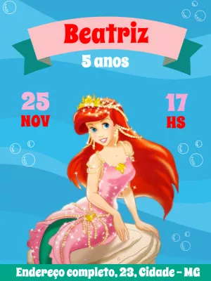 Princess Ariel Little Mermaid Birthday Invitation