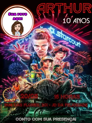 Convite aniversário Stranger Things com foto