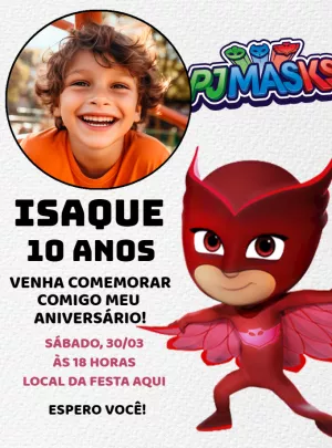 Convite aniversário Pj Mask Amaya com Foto