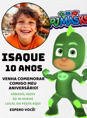 Convite aniversário Pj Mask com foto