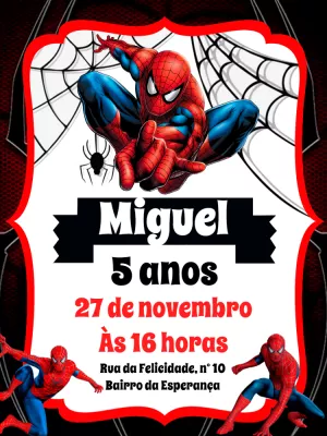 Convite Aniversário Homem Aranha - Edite grátis com nosso editor online