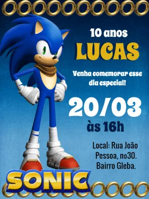 Convite Aniversário do Sonic - Edite grátis com nosso editor online