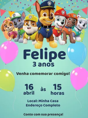 Convite de aniversário infantil Patrulha Canina - Edite grátis com nosso  editor online