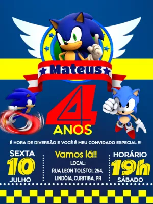 Convite Aniversário do Sonic - Edite grátis com nosso editor online