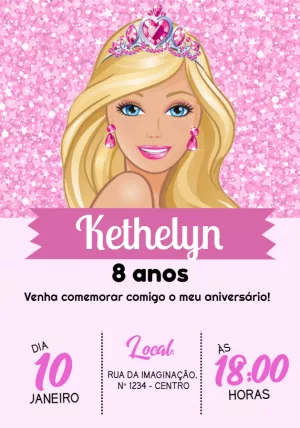 Convite BARBIE - Edite grátis com nosso editor online