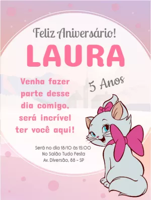 Convite animado virtual de aniversário da gatinha Marie 