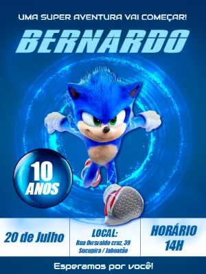 Convite Aniversário do Sonic - Edite grátis com nosso editor online