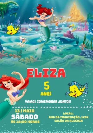 Convite Digital A Pequena Sereia Ariel Interativo Virtual Dp