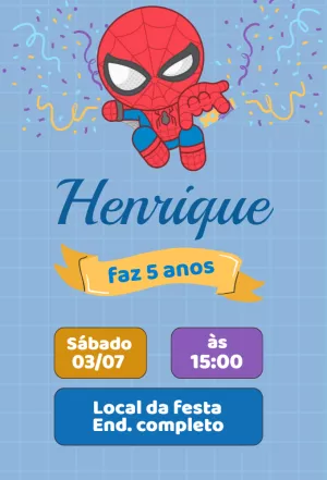 Convite Homem Aranha Cute - Edite grátis com nosso editor online