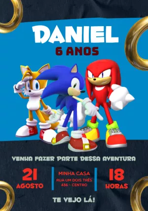 Convite Aniversario Virtual Personalizado Interativo Sonic 2