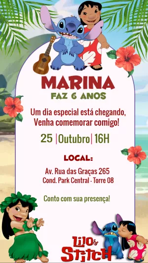 Convite de Aniversário Lilo & Stitch