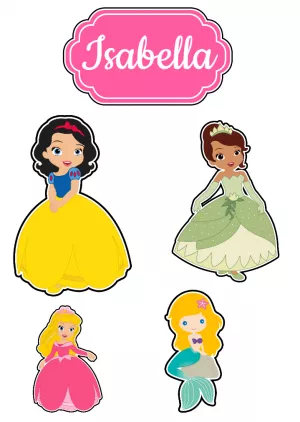 Topo de bolo princesas disney pronto para imprimir png