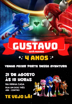 Sonic - Convite Personalizado 10x7