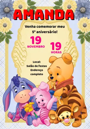 Convite aniversário Ursinho Pooh