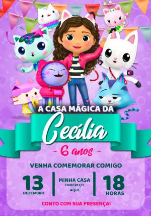 invitacion la casa de muñecas de gabby Template