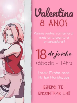 Convite Arte Digital Naruto Pequeno Sakura