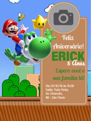 Convite De Aniversário Super Mario Yoshi Edite Online