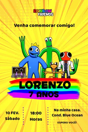 Topo de bolo Rainbow Friends para editar e imprimir grátis - Festa Free