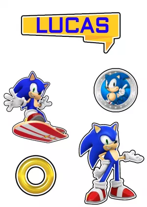 Topo de Bolo Sonic e Saia de Bolo para Imprimir