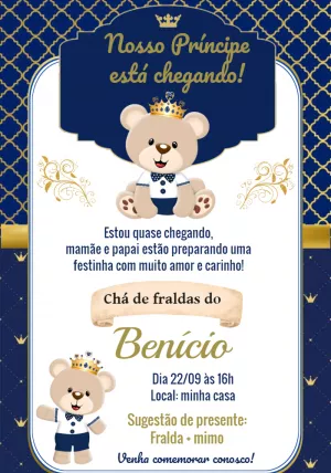 Convite chá de bebê ursinho príncipe - Edite grátis com nosso editor online