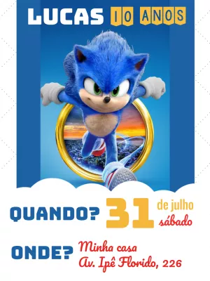 Convite de aniversário Sonic para preencher, baixe grátis convites para  editar…