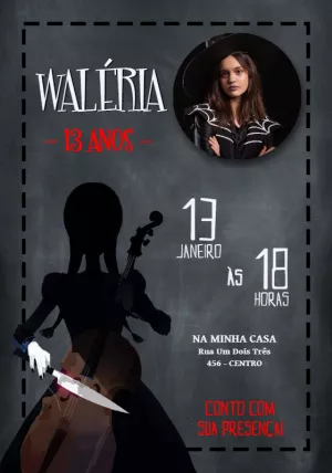 Wandinha Addams Wednesday birthday invitation with photo