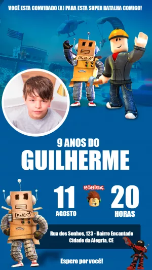 Convite aniversário Roblox com foto