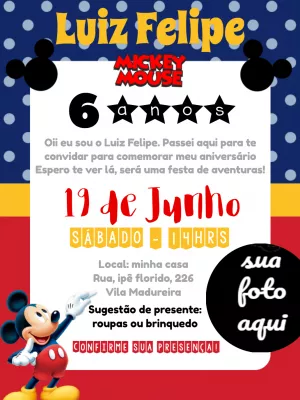 CONVITE INFANTIL MICKEY CONSTRUTOR- ARTE VIRTUAL