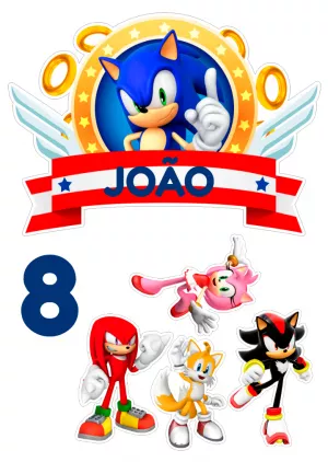 Topo de Bolo Sonic e Saia de Bolo para Imprimir