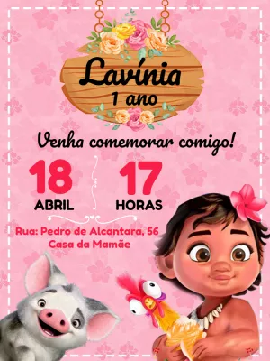 Convite Digital Festa Moana Baby Personalizado