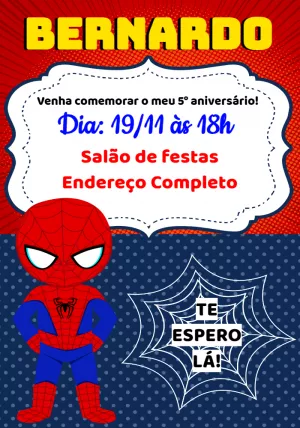 Convite Convite de aniversário Homem Aranha - Edite grátis com nosso editor  online