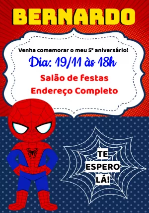 Convite Homem Aranha Cute - Edite grátis com nosso editor online