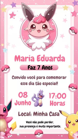 Convite aniversário Pokémon Menina