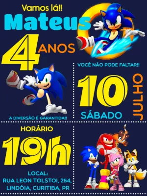 Convite aniversário Sonic the Hedgehog