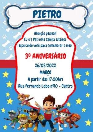 Convite aniversário patrulha canina Edite Online