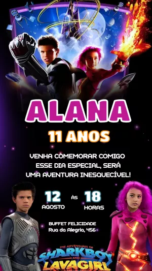 Convite aniversário Shark Boy e Lava Girl