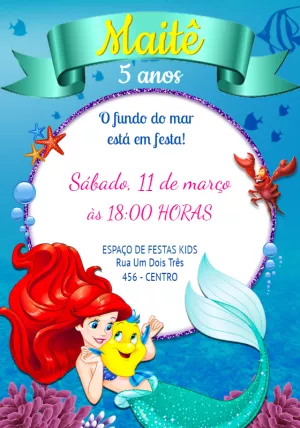 Ariel The Little Mermaid Birthday Invitation