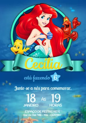 Ariel The Little Mermaid Birthday Invitation