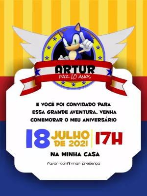 Convite aniversário Sonic the Hedgehog
