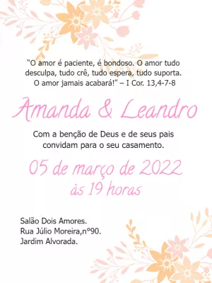 Convite casamento flores delicadas - Edite grátis com nosso editor