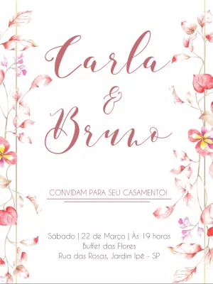 Convite Casamento Floral Boho Chic - Edite grátis com nosso editor online