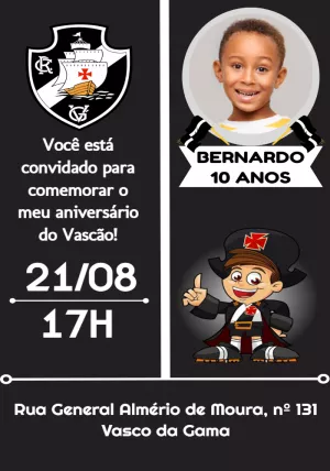 Convite Aniversário Vasco com foto