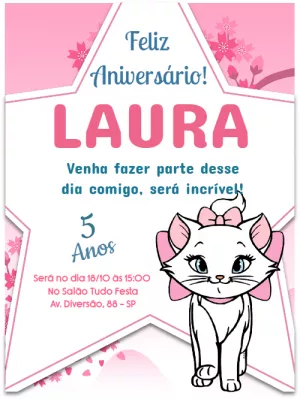 Convite da gatinha marie  Aniversário da gatinha marie, Festa gatinha marie,  Decoração gatinha marie