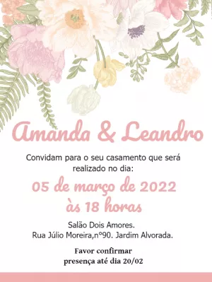 Convite casamento flores delicadas - Edite grátis com nosso editor