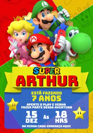 Convite Aniversário Super Mario Bros World