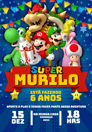 Convite Aniversário Super Mario Bros World