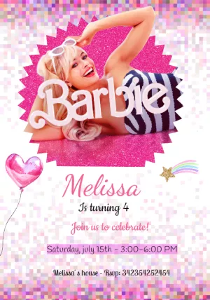 Invitation birthday Barbie Barbieland